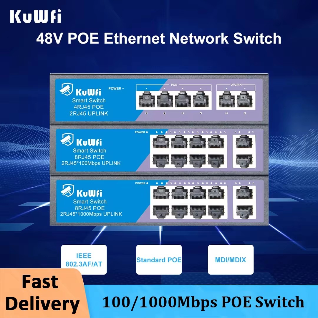 Ethernet Switch 8 Port - KuWFi POE Switch 4/8 Ports 100Mbps