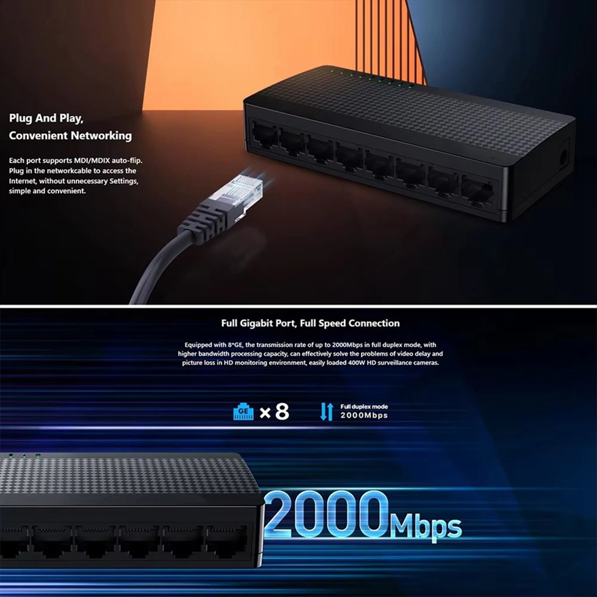 A40I Gigabit Mini Switch Ether - огляд і ціна Ethernet Switch 8 Port